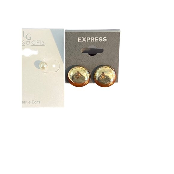 3 New Pair Earrings Lori's Gifts Express Gold Tone Faux Pearl Hoops Pierced - Picture 3 of 4